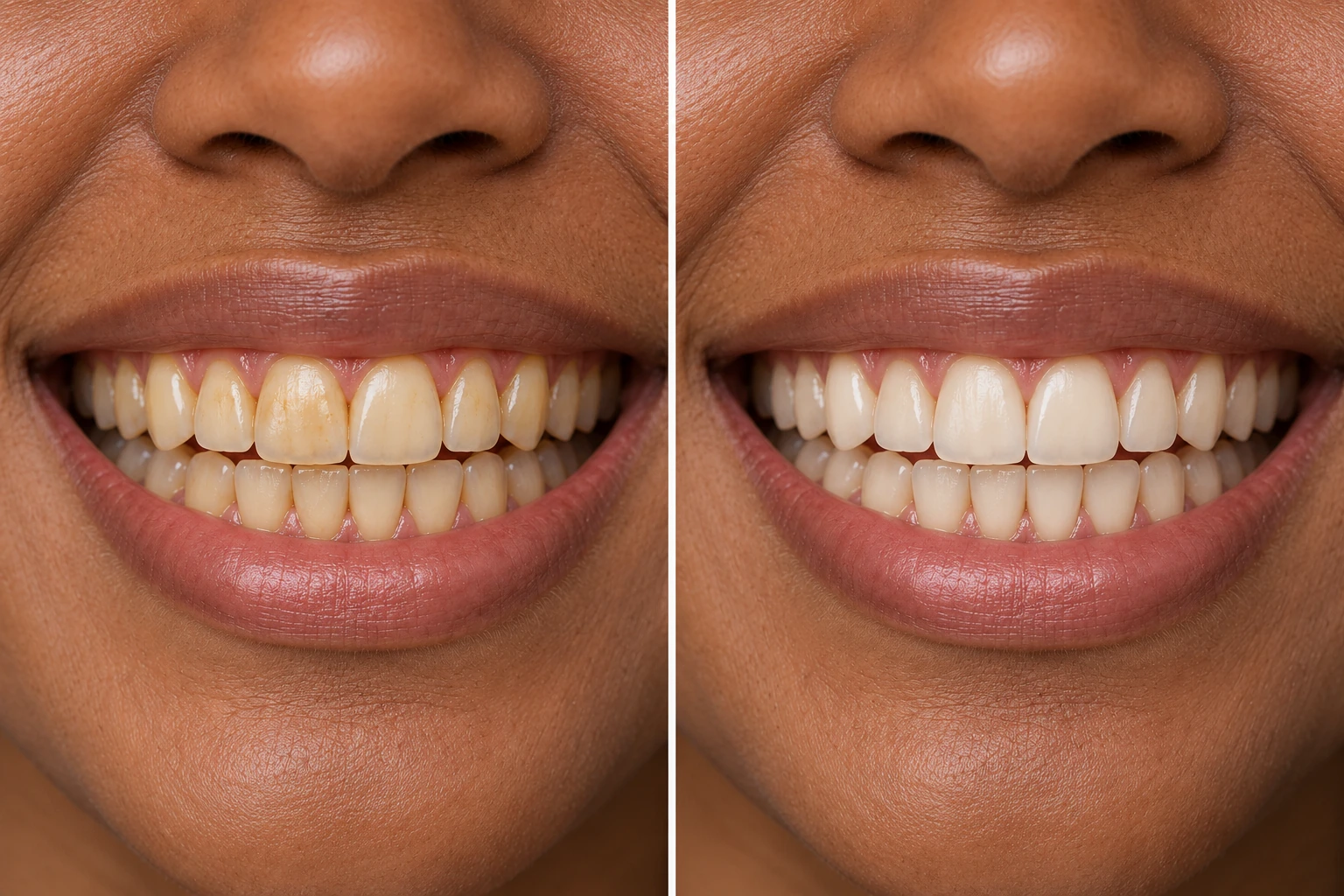 Clareamento dental: a mesma pessoa antes e depois do tratamento